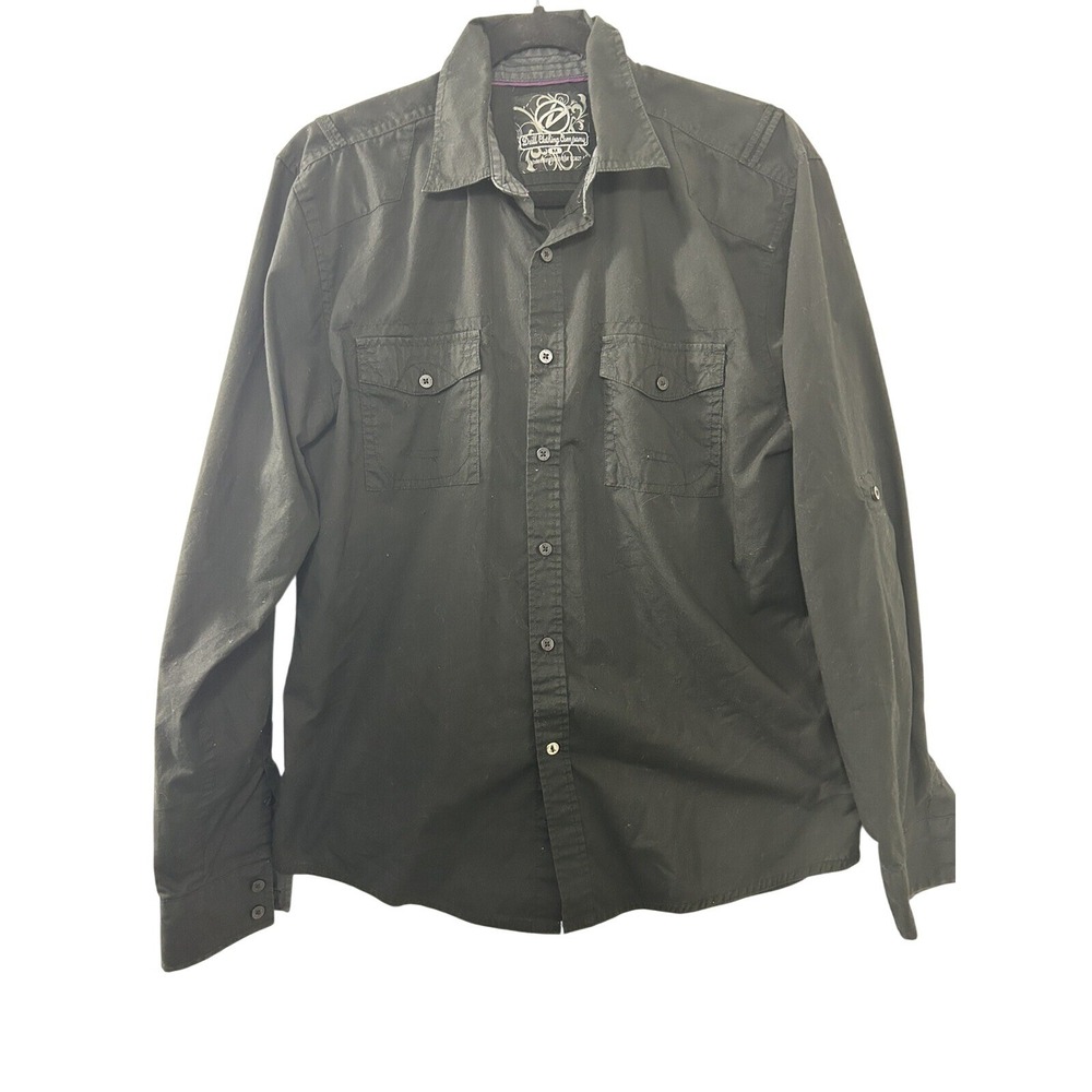 Drill Clothing Company Mens Black Button Down Shirt Long Sleeve Roll Tab Medium